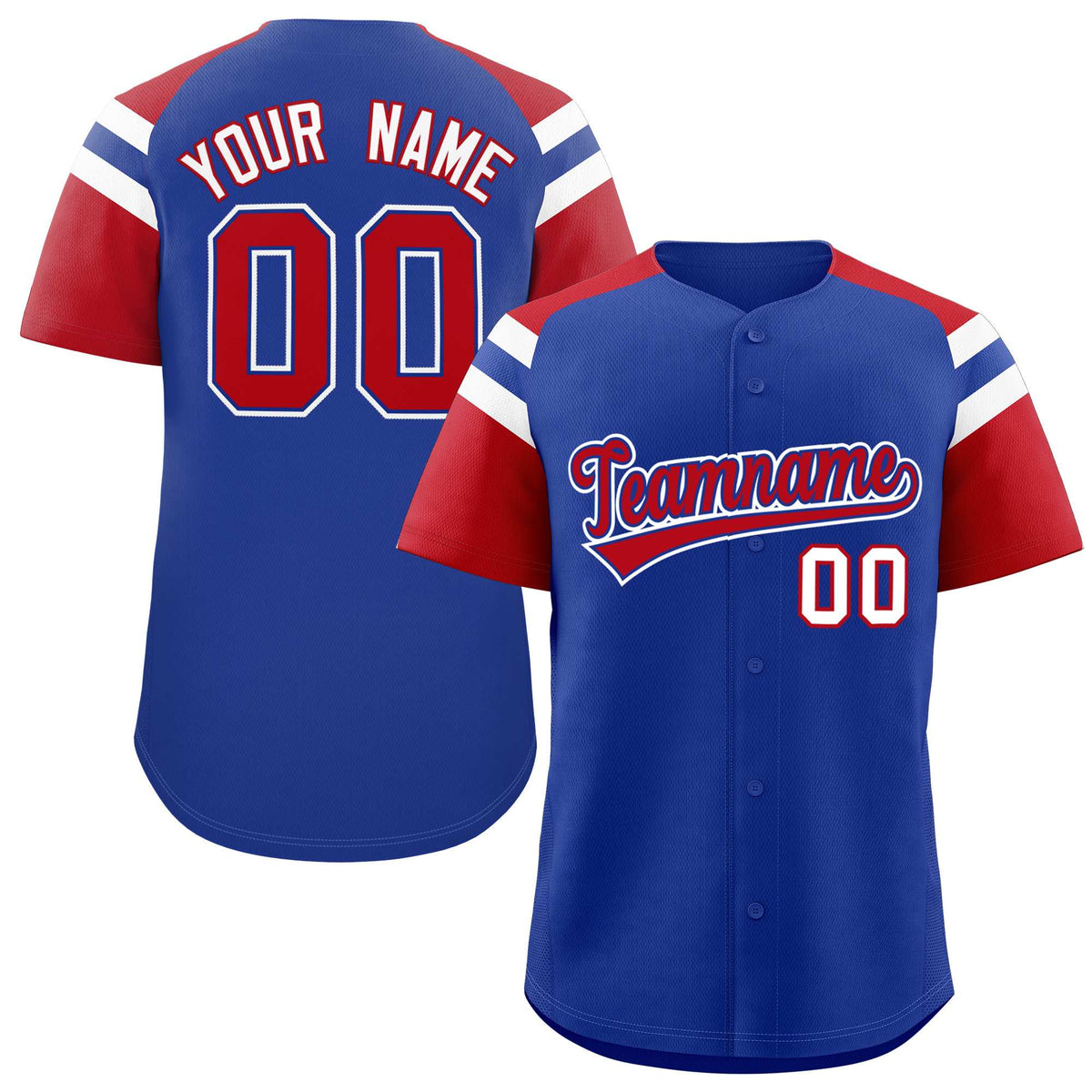 Custom Royal Red Contrast Raglan Sleeves Authentic Baseball Jersey
