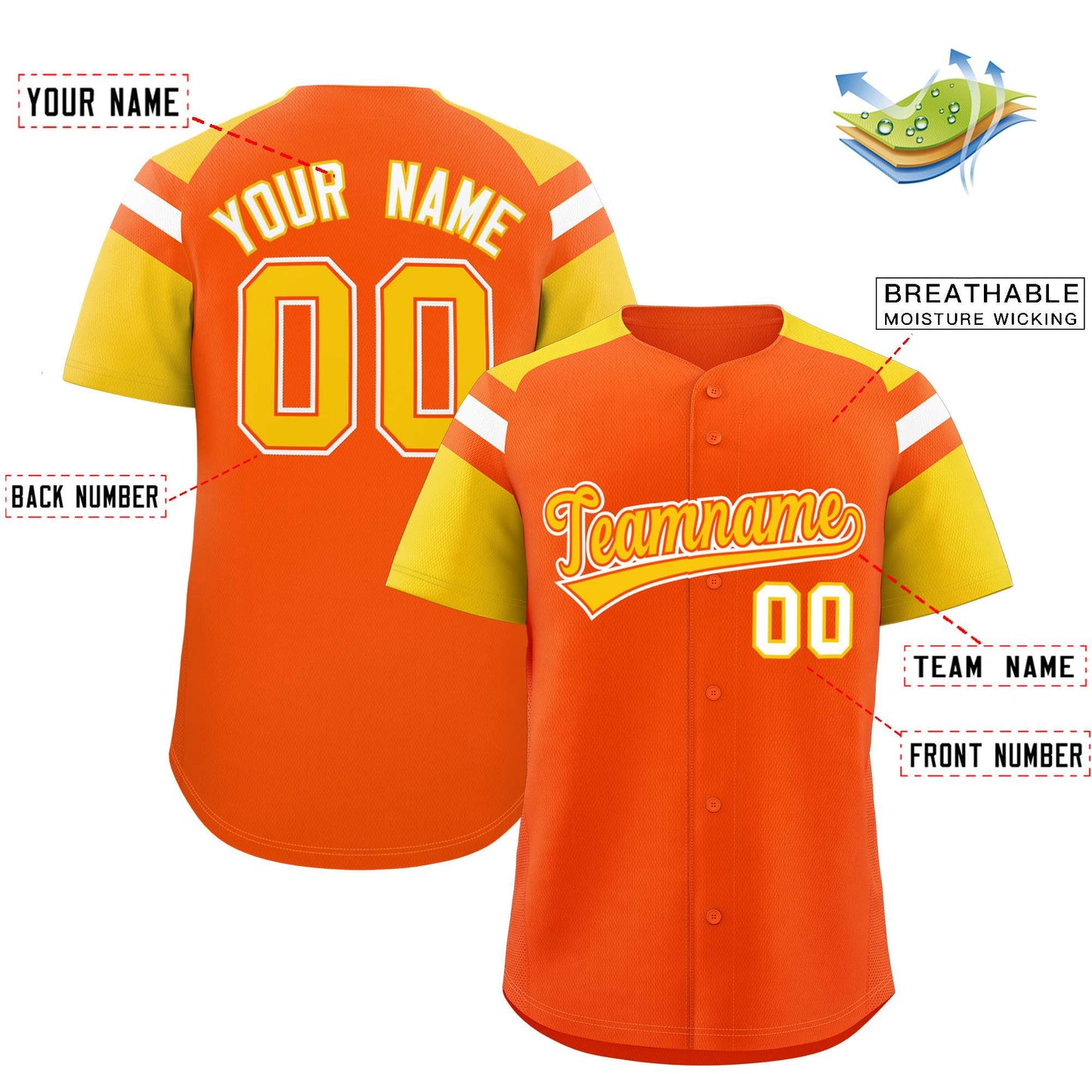 Custom Orange Gold Contrast Raglan Sleeves Authentic Baseball Jersey Limited