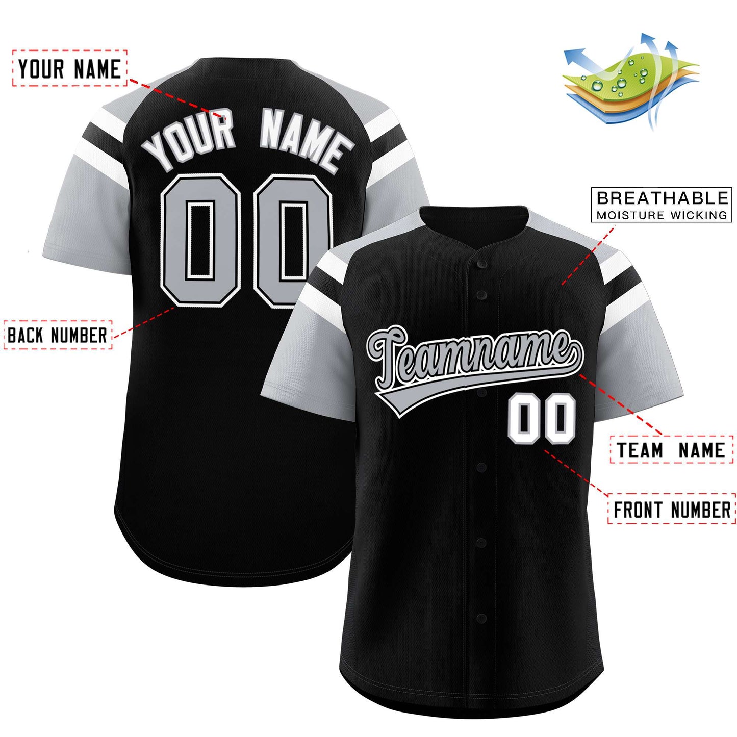 Custom Black Silver Contrast Raglan Sleeves Authentic Baseball Jersey Limited