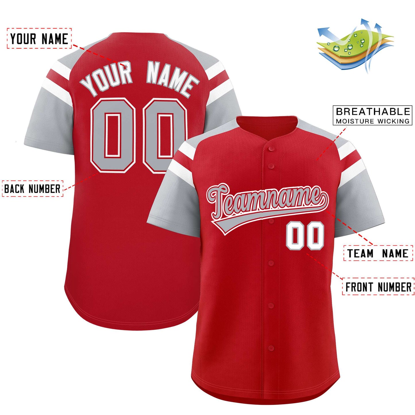 Custom Red Silver Contrast Raglan Sleeves Authentic Baseball Jersey Limited