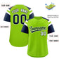 Custom Neon Green Navy Contrast Raglan Sleeves Authentic Baseball Jersey Limited