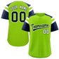 Custom Neon Green Navy Contrast Raglan Sleeves Authentic Baseball Jersey