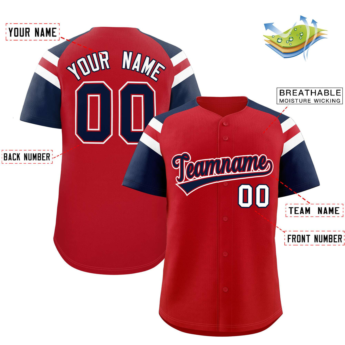 Custom Red Navy Contrast Raglan Sleeves Authentic Baseball Jersey Limited