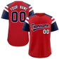 Custom Red Navy Contrast Raglan Sleeves Authentic Baseball Jersey
