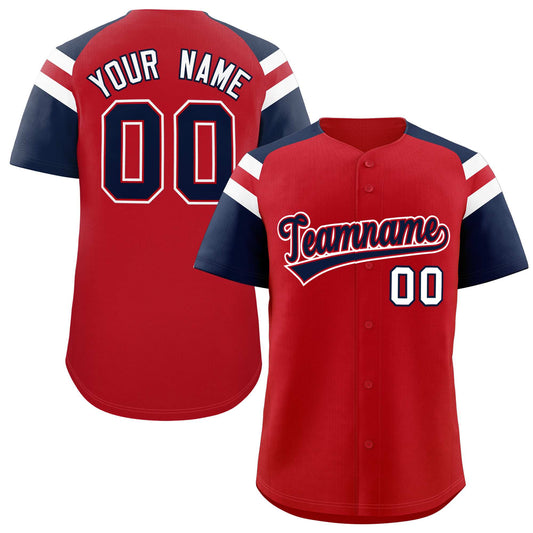 Custom Red Navy Contrast Raglan Sleeves Authentic Baseball Jersey