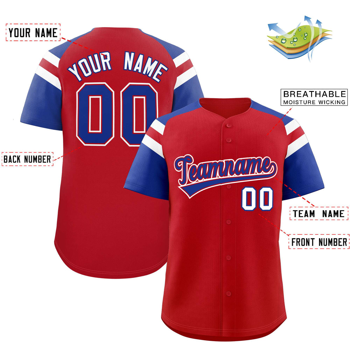 Custom Red Royal Contrast Raglan Sleeves Authentic Baseball Jersey Limited