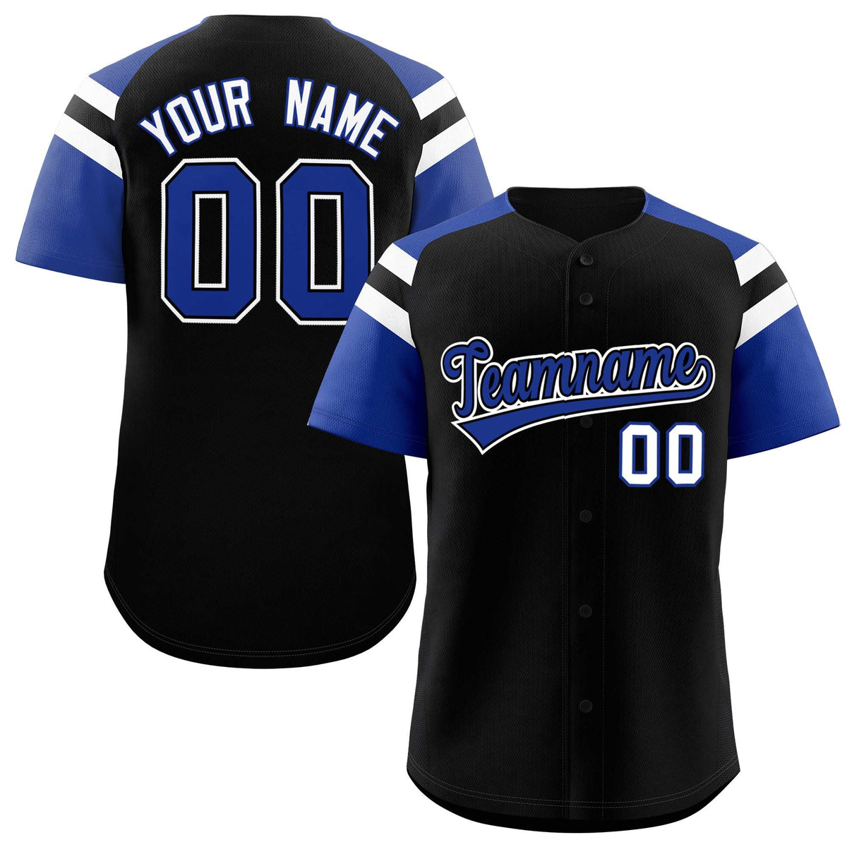 Custom Black Royal Contrast Raglan Sleeves Authentic Baseball Jersey