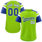 Custom Neon Green Royal Contrast Raglan Sleeves Authentic Baseball Jersey
