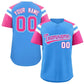 Custom Powder Blue Pink Contrast Raglan Sleeves Authentic Baseball Jersey
