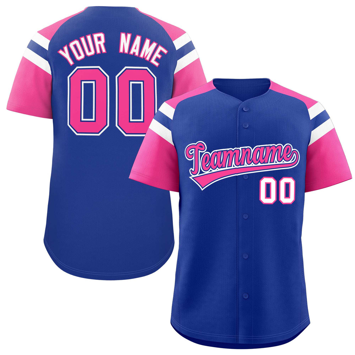 Custom Royal Pink Contrast Raglan Sleeves Authentic Baseball Jersey
