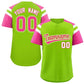 Custom Neon Green Pink Contrast Raglan Sleeves Authentic Baseball Jersey