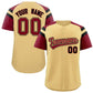 Custom Khaki Crimson Contrast Raglan Sleeves Authentic Baseball Jersey