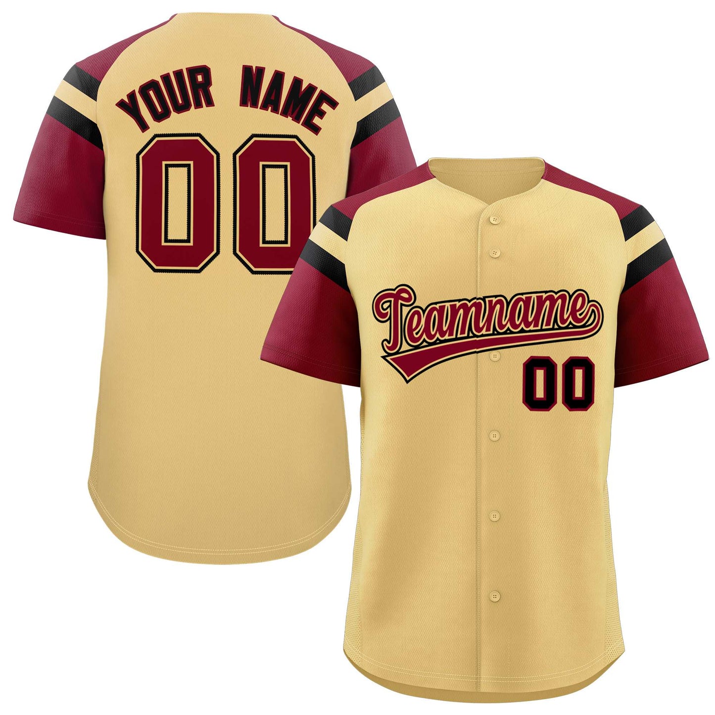Custom Khaki Crimson Contrast Raglan Sleeves Authentic Baseball Jersey
