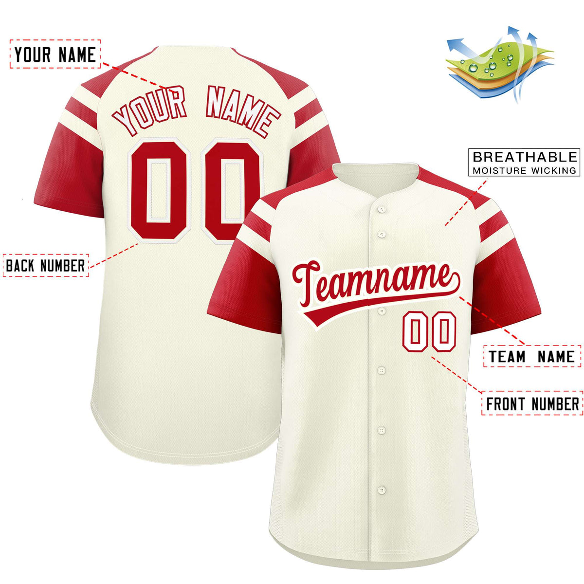 Custom Cream Red Contrast Raglan Sleeves Authentic Baseball Jersey Limited