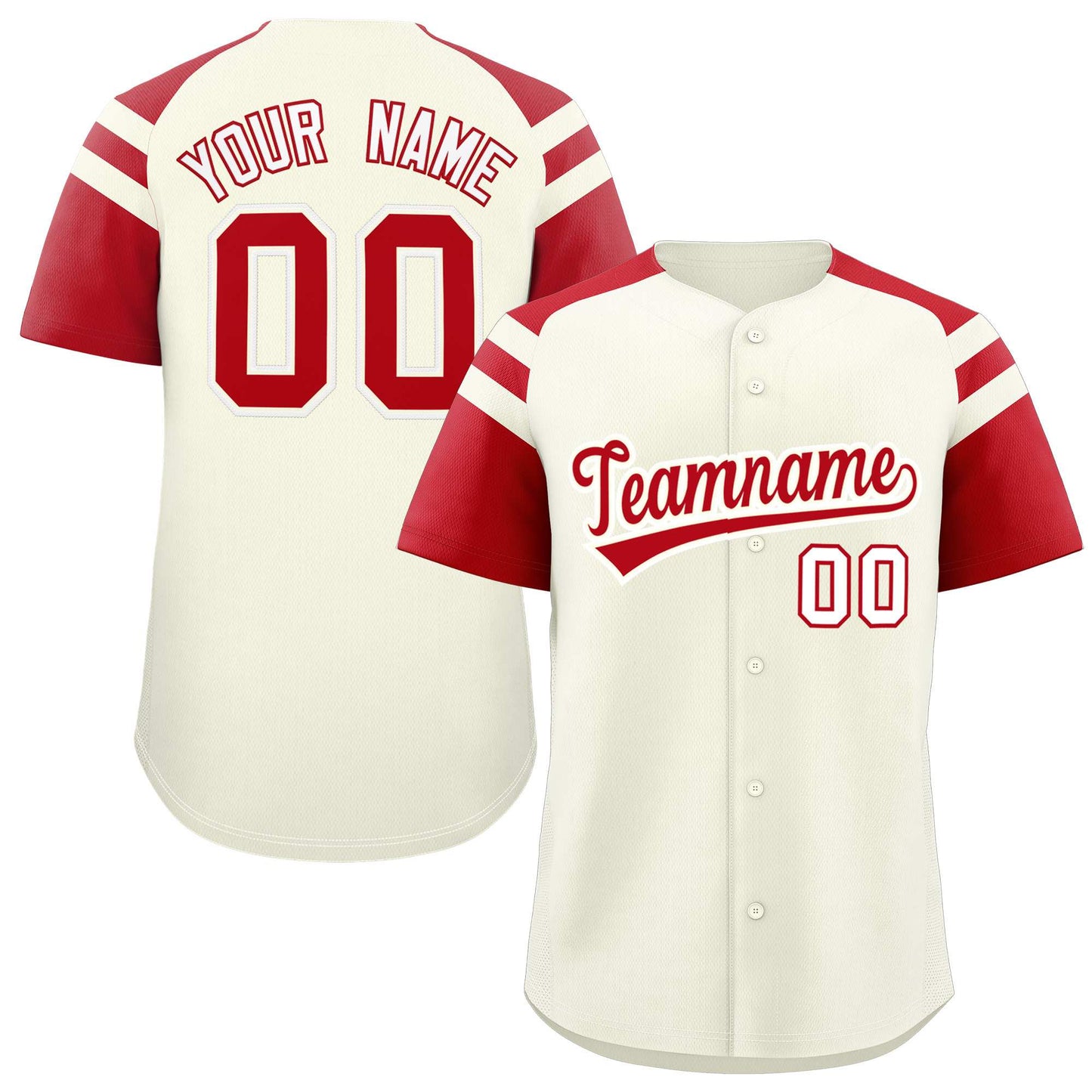 Custom Cream Red Contrast Raglan Sleeves Authentic Baseball Jersey