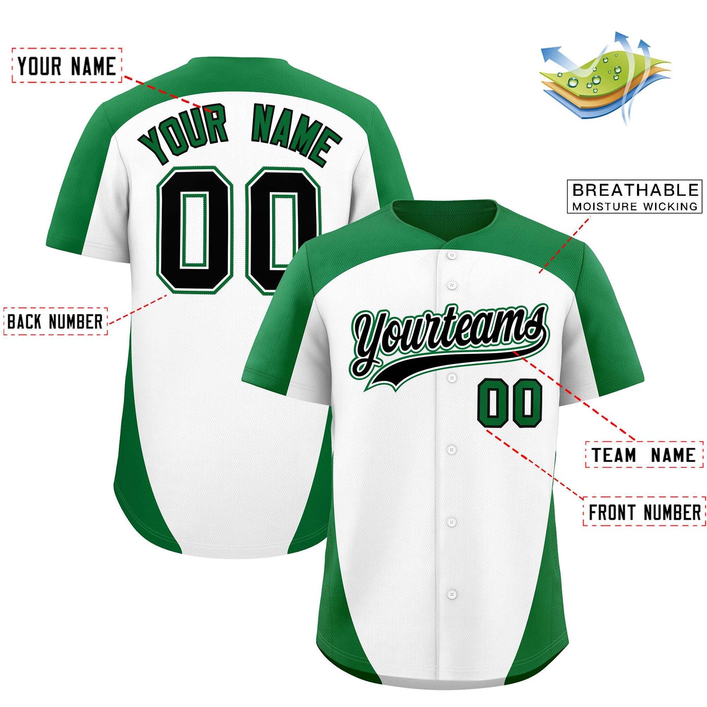 Custom White Kelly Green Personalized Edge Color Block Authentic Baseball Jersey Limited