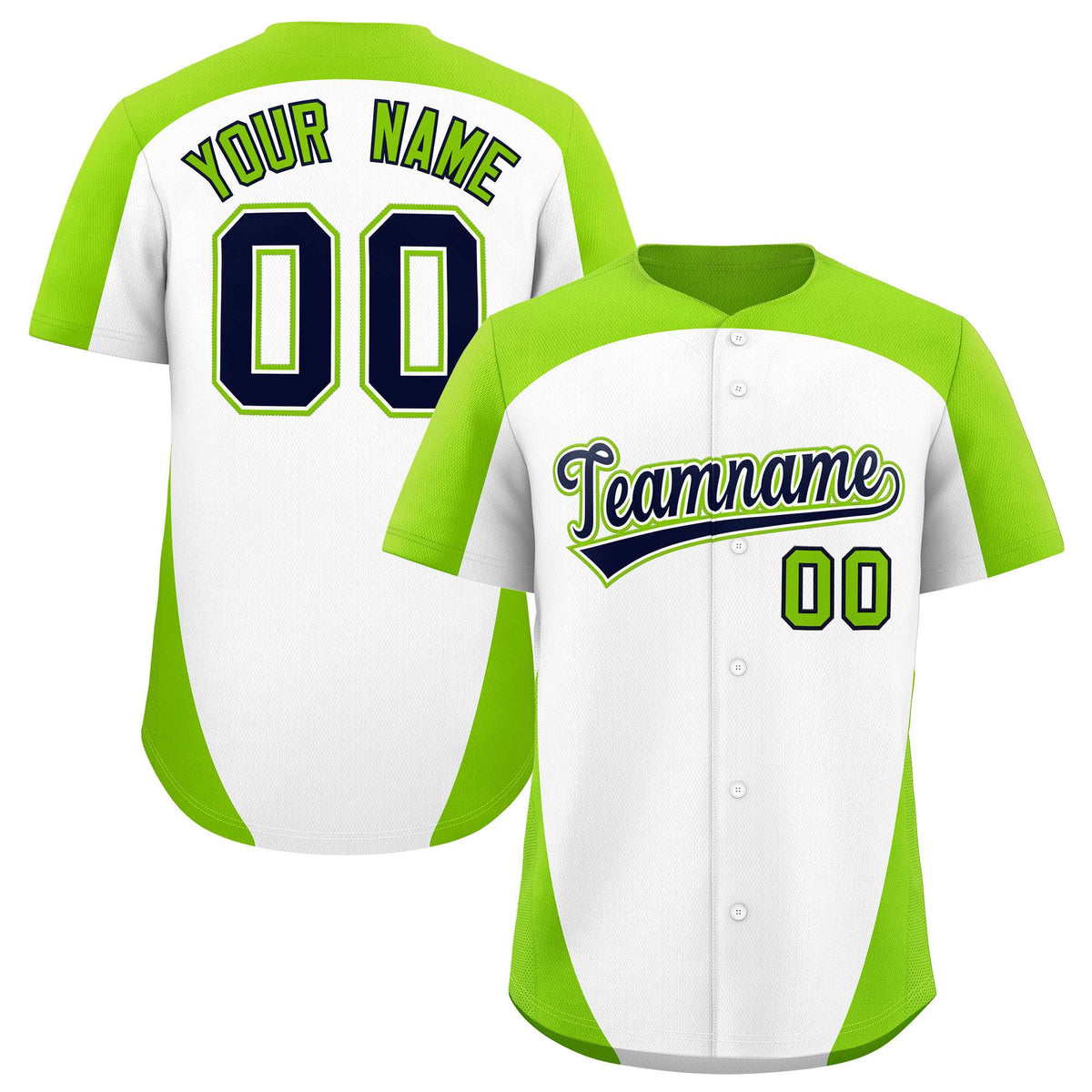 Custom White Neon Green Personalized Edge Color Block Authentic Baseball Jersey