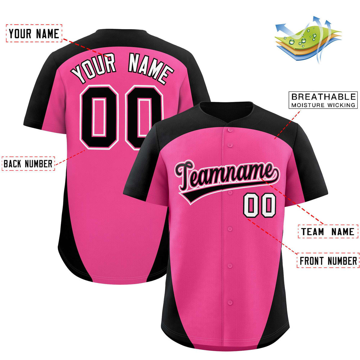 Custom Pink Black Personalized Edge Color Block Authentic Baseball Jersey Limited