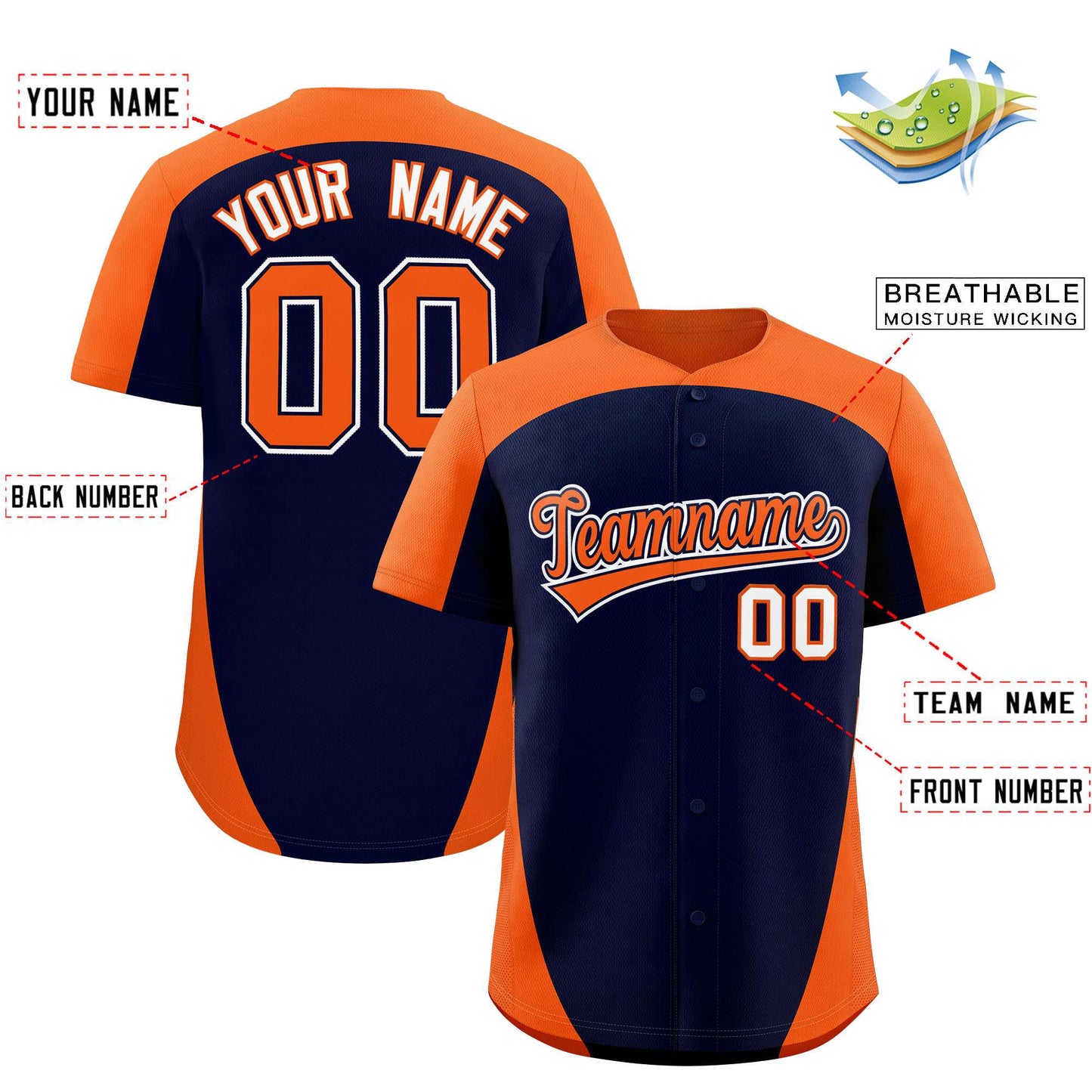 Custom Navy Orange Personalized Edge Color Block Authentic Baseball Jersey Limited