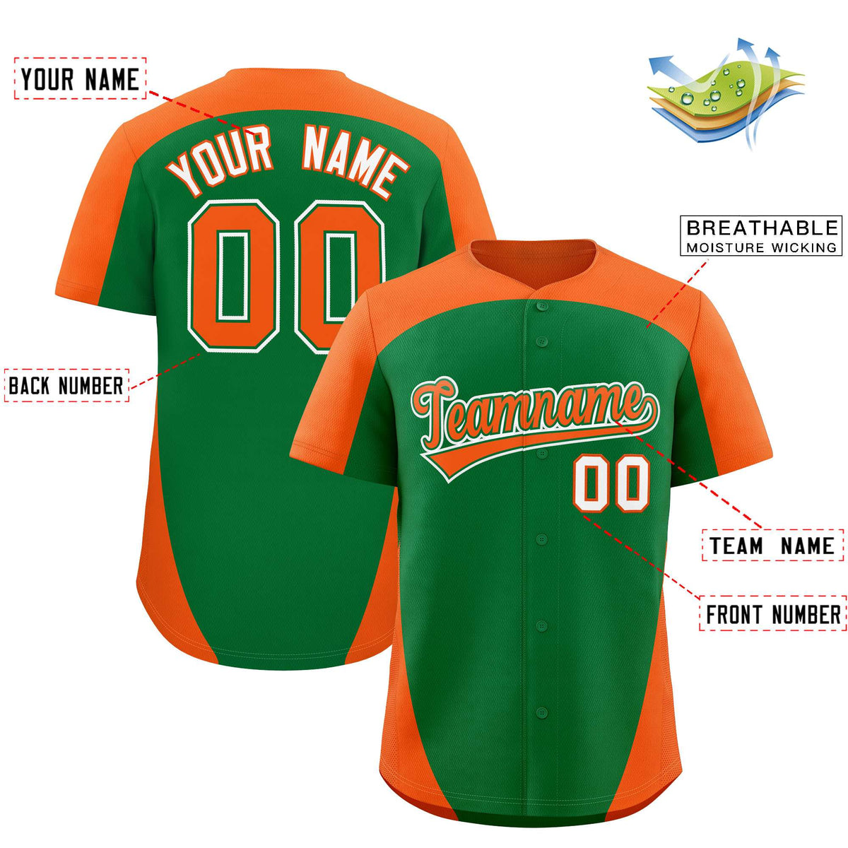 Custom Kelly Green Orange Personalized Edge Color Block Authentic Baseball Jersey Limited