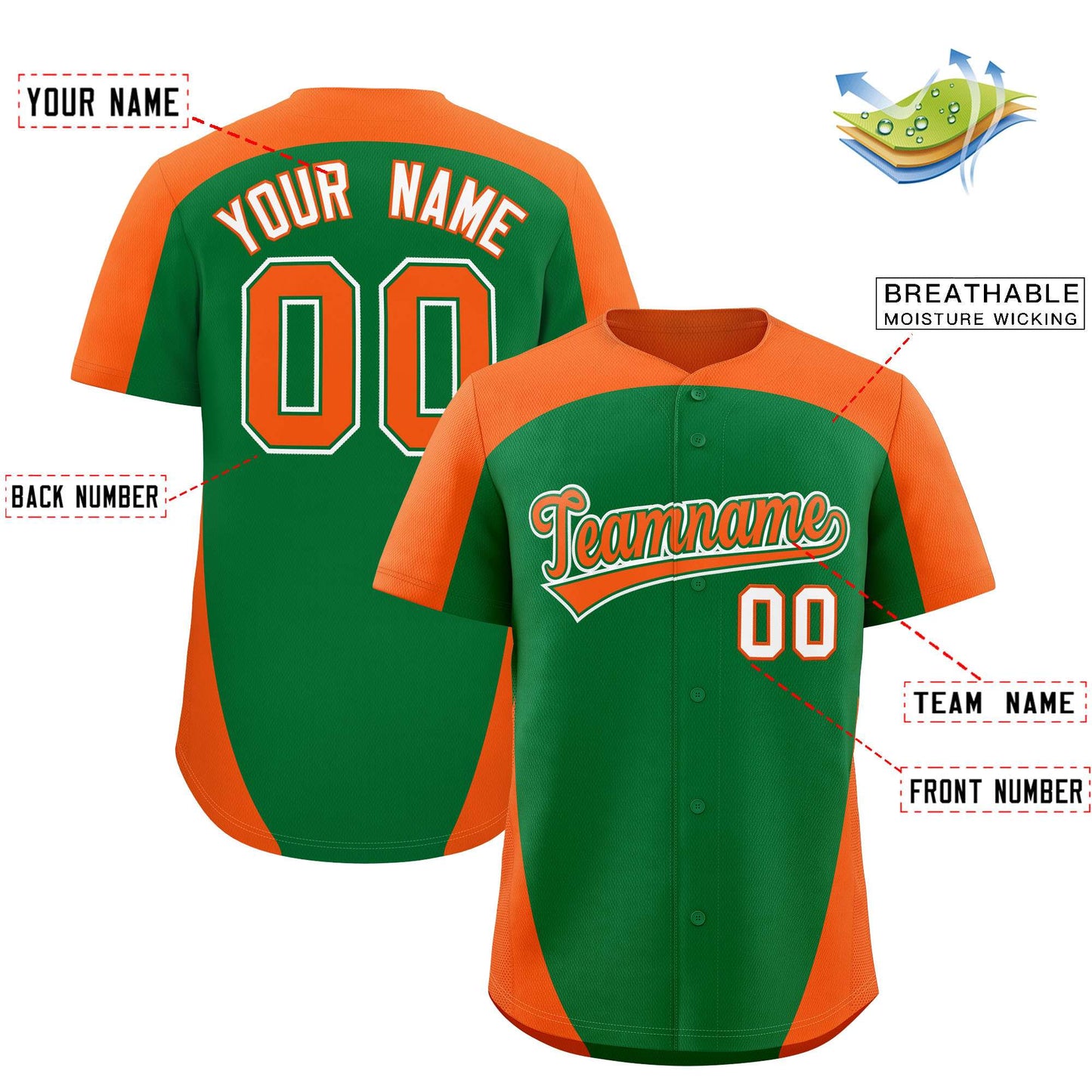 Custom Kelly Green Orange Personalized Edge Color Block Authentic Baseball Jersey Limited