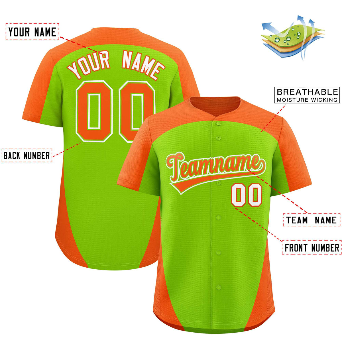 Custom Neon Green Orange Personalized Edge Color Block Authentic Baseball Jersey Limited