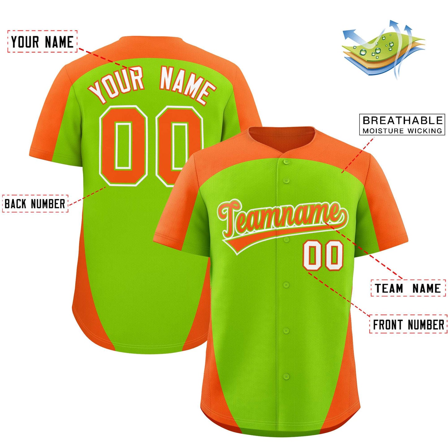 Custom Neon Green Orange Personalized Edge Color Block Authentic Baseball Jersey Limited