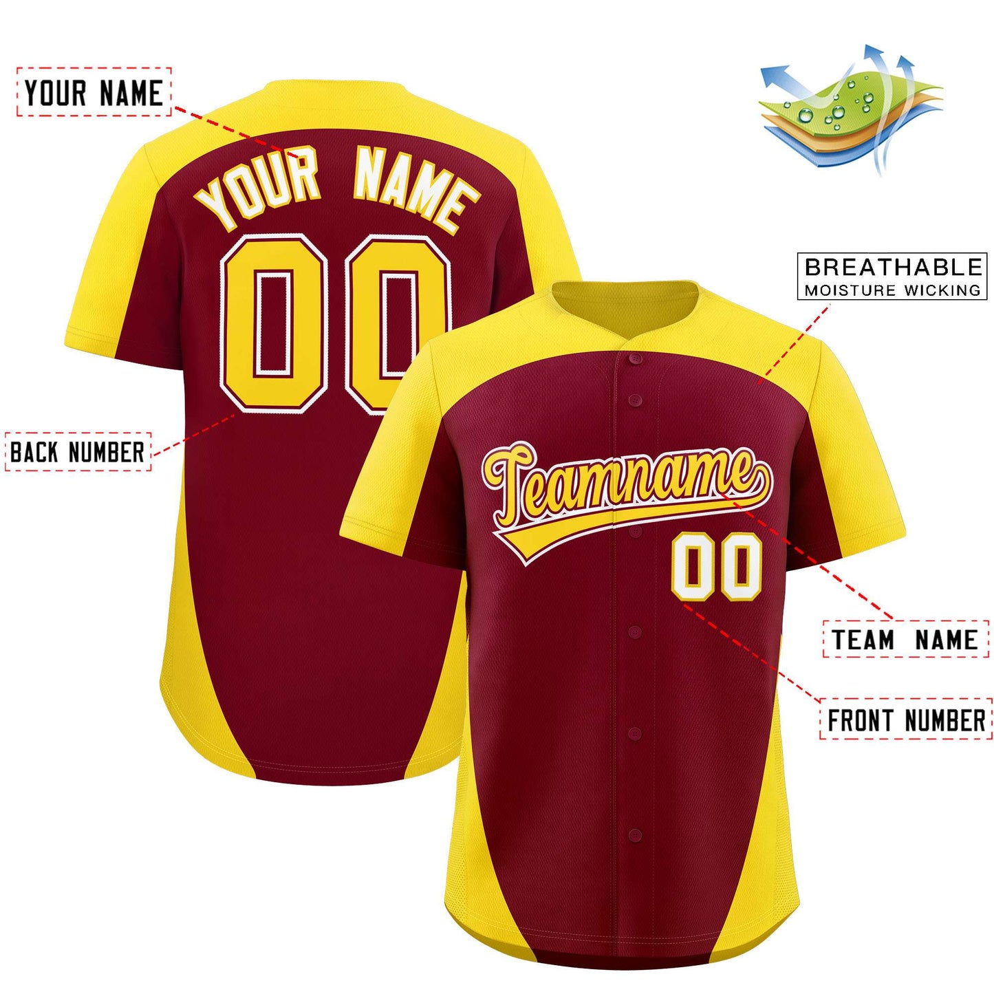 Custom Crimson Gold Personalized Edge Color Block Authentic Baseball Jersey Limited