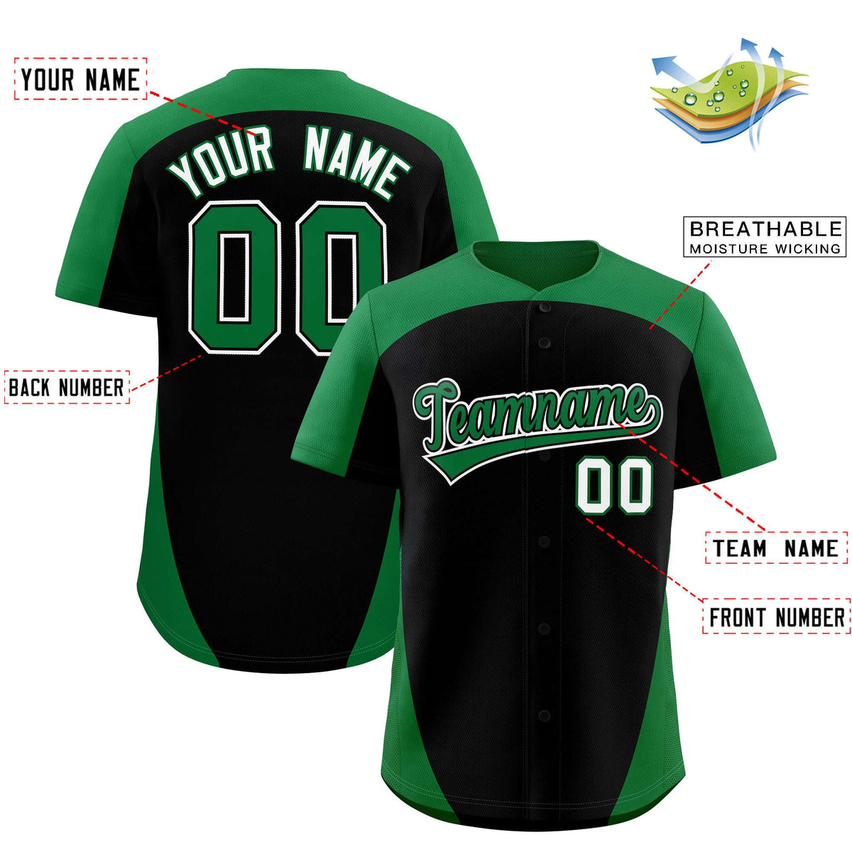 Custom Black Kelly Green Personalized Edge Color Block Authentic Baseball Jersey Limited