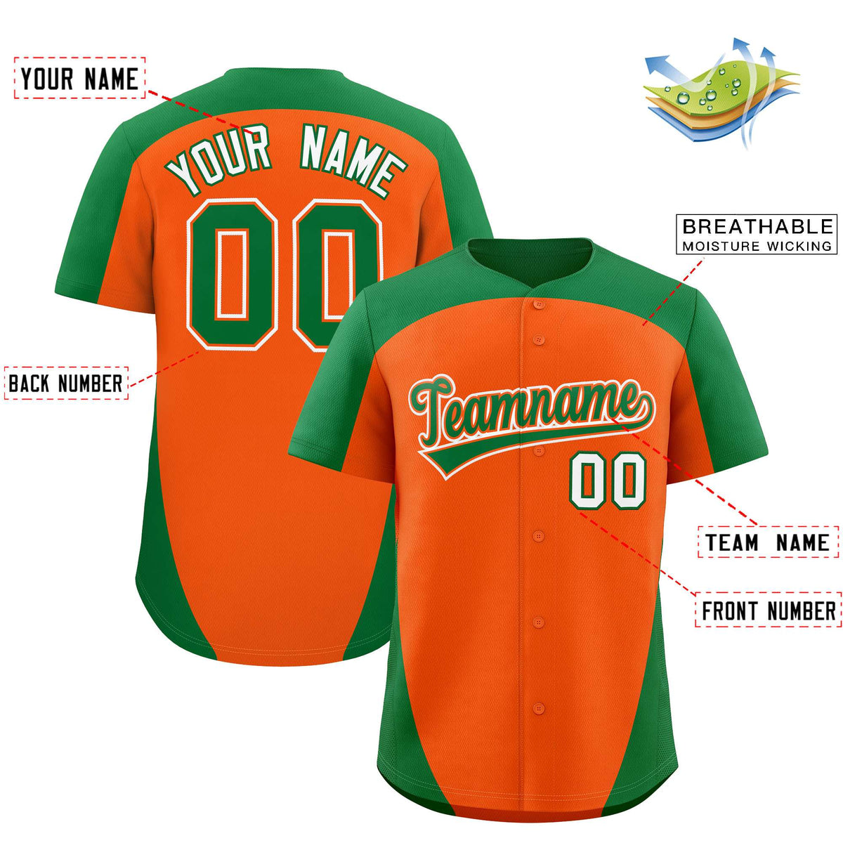 Custom Orange Kelly Green Personalized Edge Color Block Authentic Baseball Jersey Limited