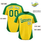 Custom Gold Kelly Green Personalized Edge Color Block Authentic Baseball Jersey Limited