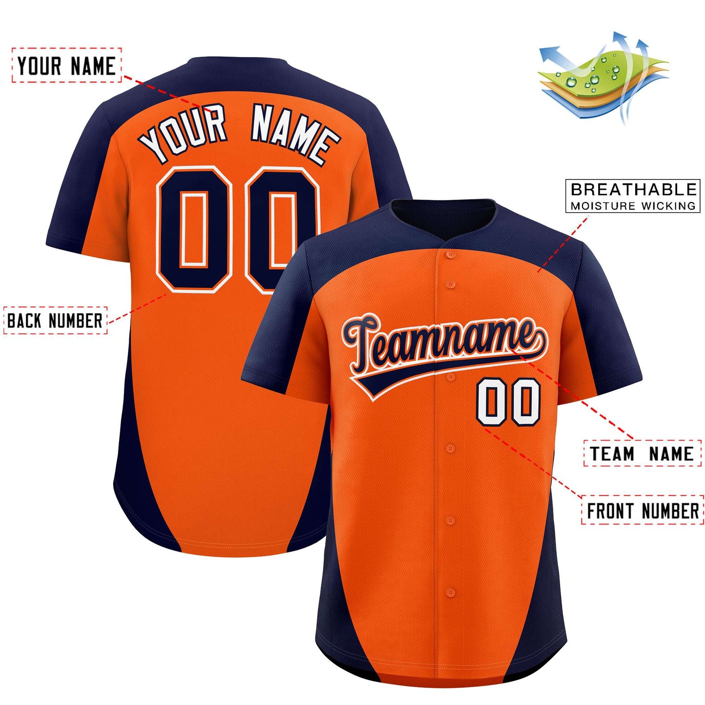 Custom Orange Navy Personalized Edge Color Block Authentic Baseball Jersey Limited