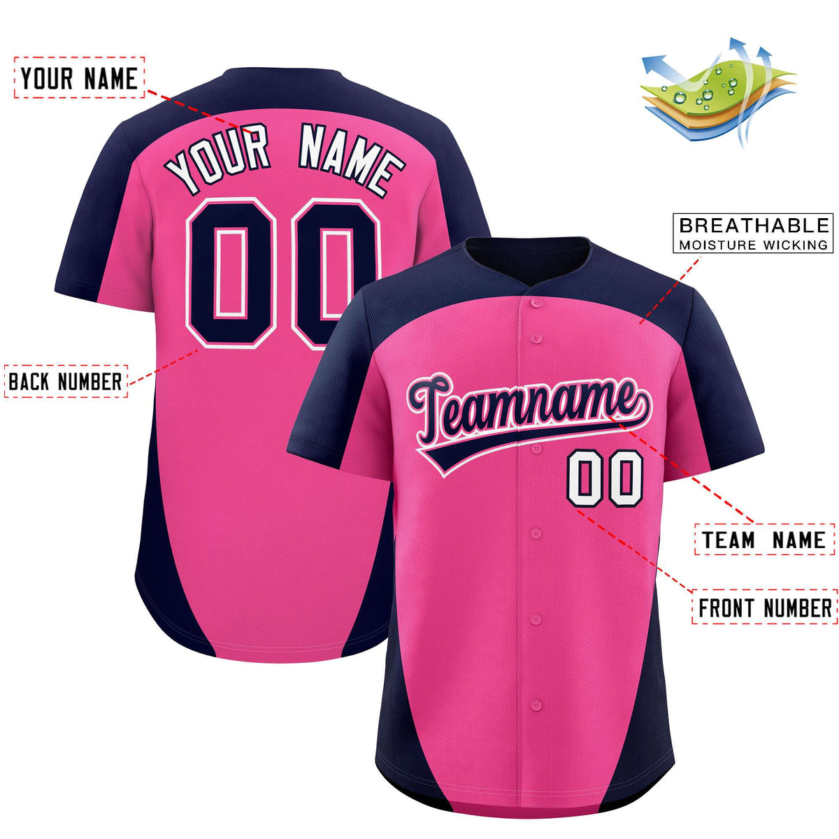 Custom Pink Navy Personalized Edge Color Block Authentic Baseball Jersey Limited