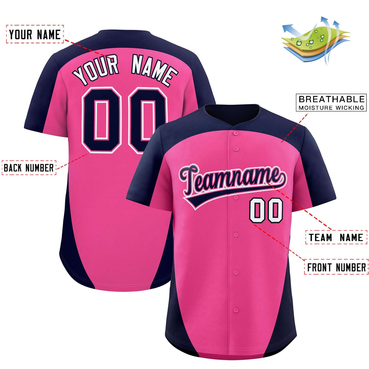 Custom Pink Navy Personalized Edge Color Block Authentic Baseball Jersey Limited