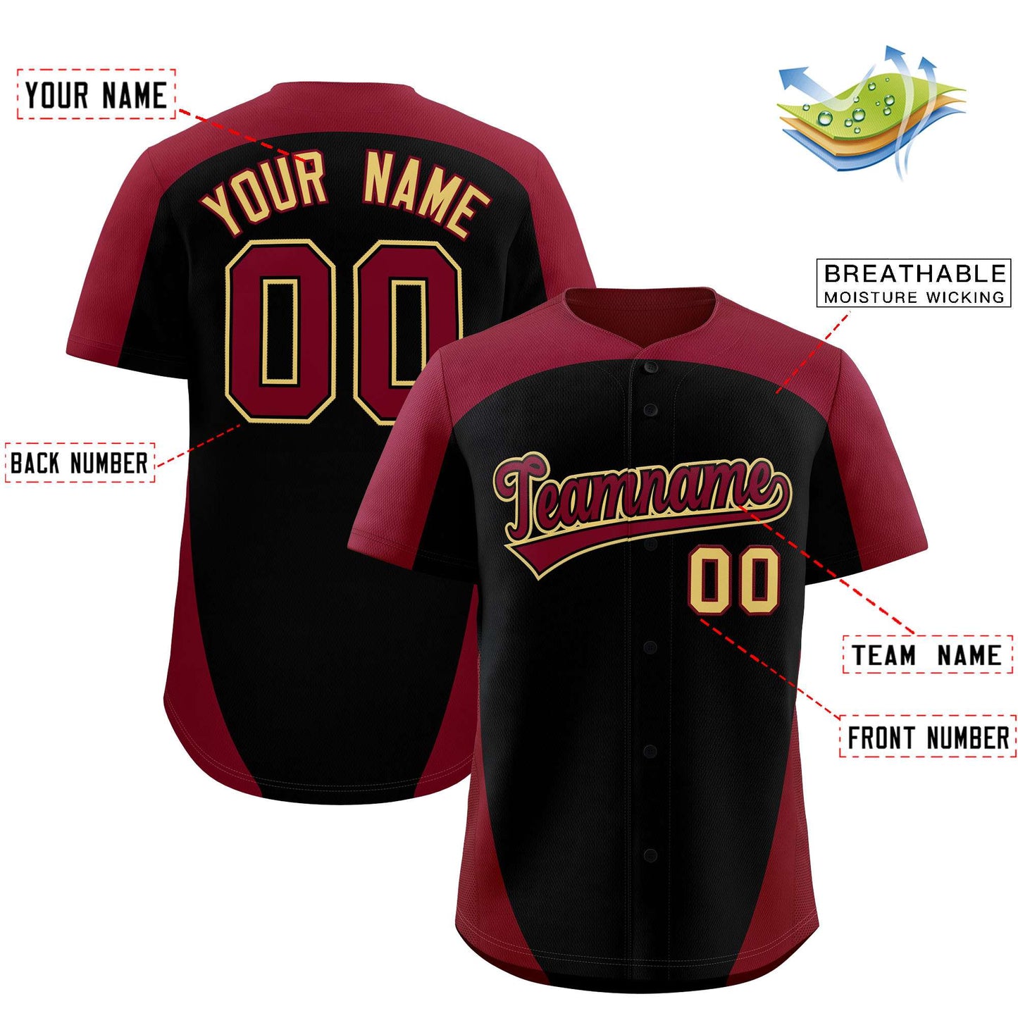 Custom Black Crimson Personalized Edge Color Block Authentic Baseball Jersey Limited