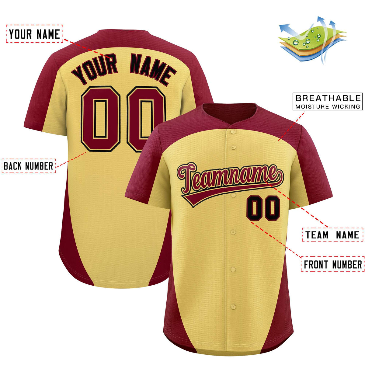 Custom Khaki Crimson Personalized Edge Color Block Authentic Baseball Jersey Limited