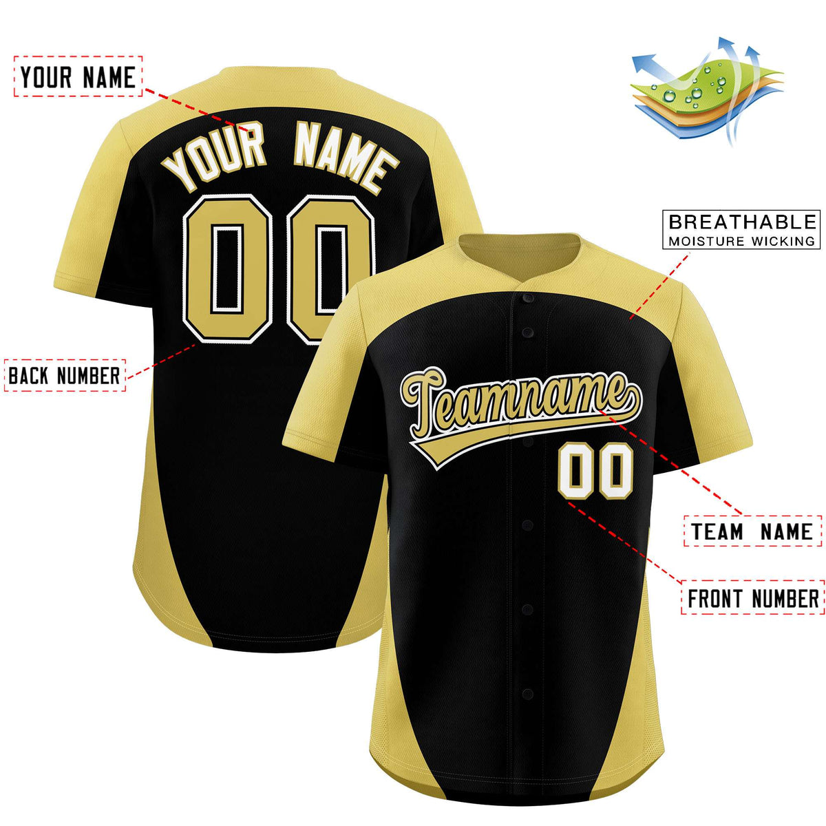 Custom Black Old Gold Personalized Edge Color Block Authentic Baseball Jersey Limited