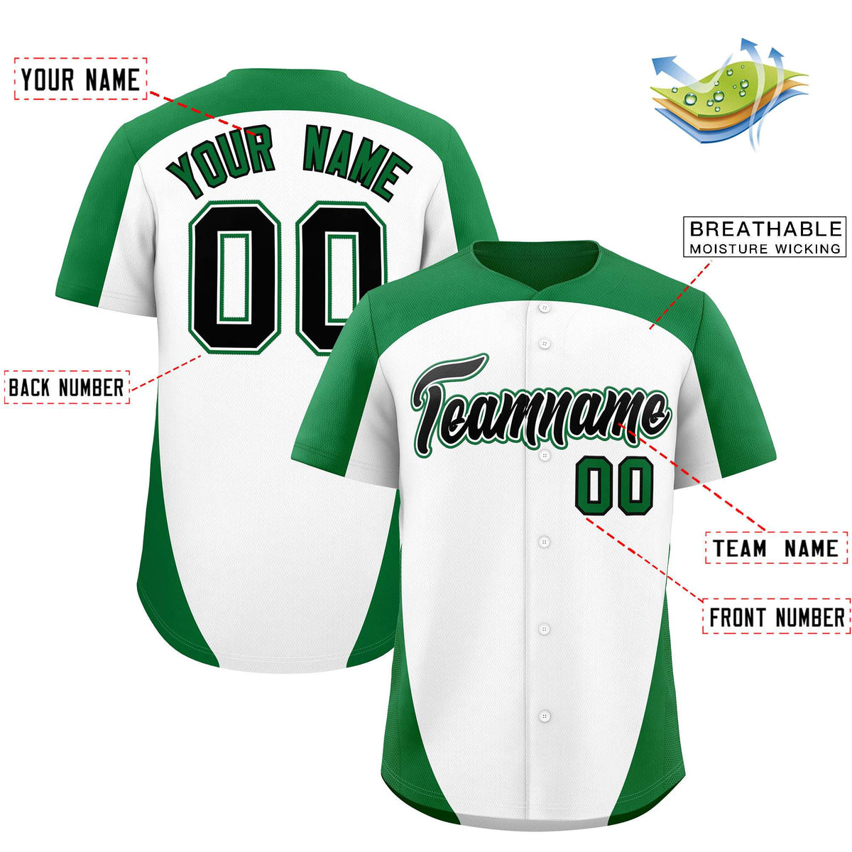 Custom White Kelly Green Personalized Edge Color Block Authentic Baseball Jersey Limited