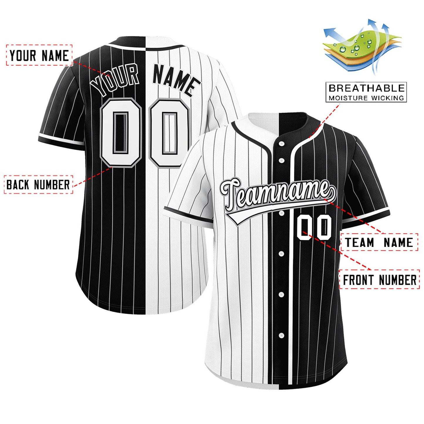 Custom White Black Two Tone Striped Fashion Authentic Baseball Jersey Limited