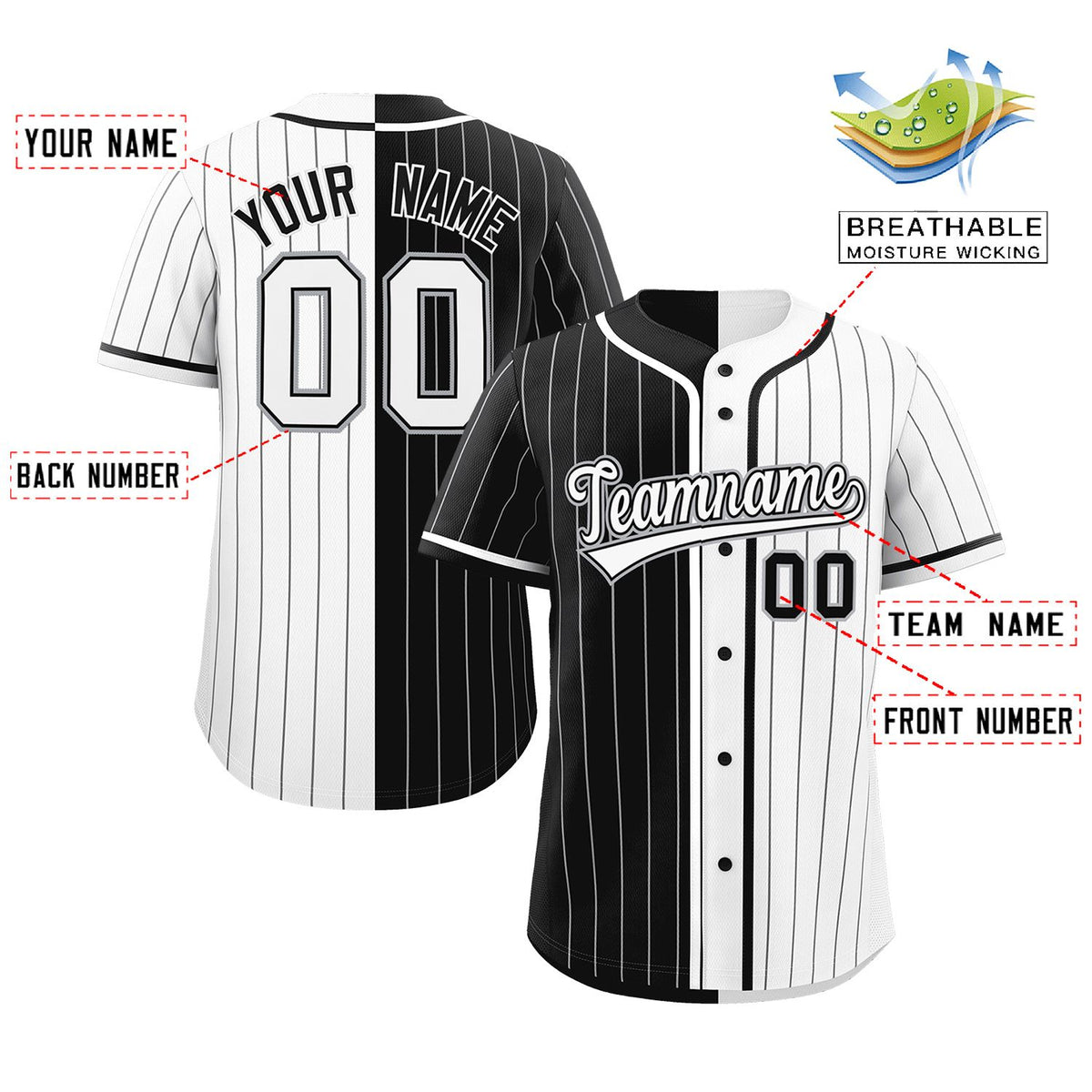 Custom Black White Two Tone Striped Fashion Authentic Baseball Jersey Limited