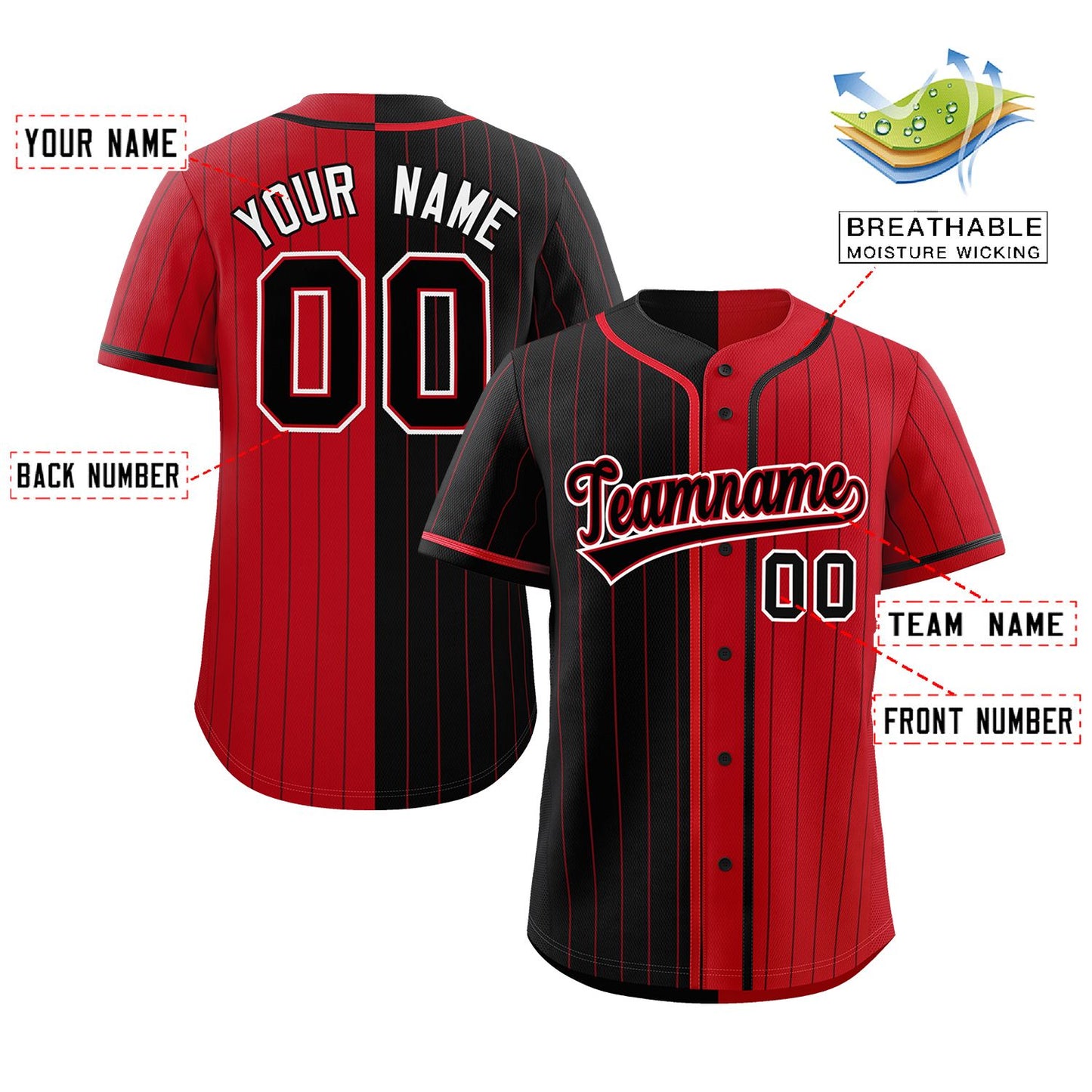 Custom Black Red Two Tone Striped Fashion Authentic Baseball Jersey Limited