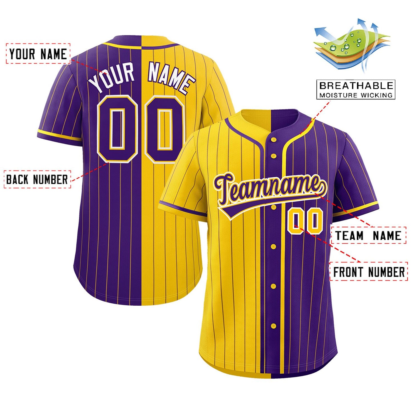 Custom Gold Purple Two Tone Striped Fashion Authentic Baseball Jersey Limited