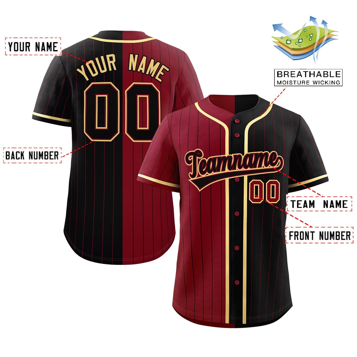 Custom Crimson Black Two Tone Striped Fashion Authentic Baseball Jersey Limited