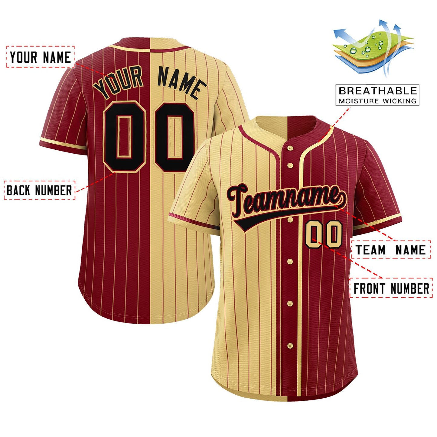 Custom Khaki Crimson Two Tone Striped Fashion Authentic Baseball Jersey Limited