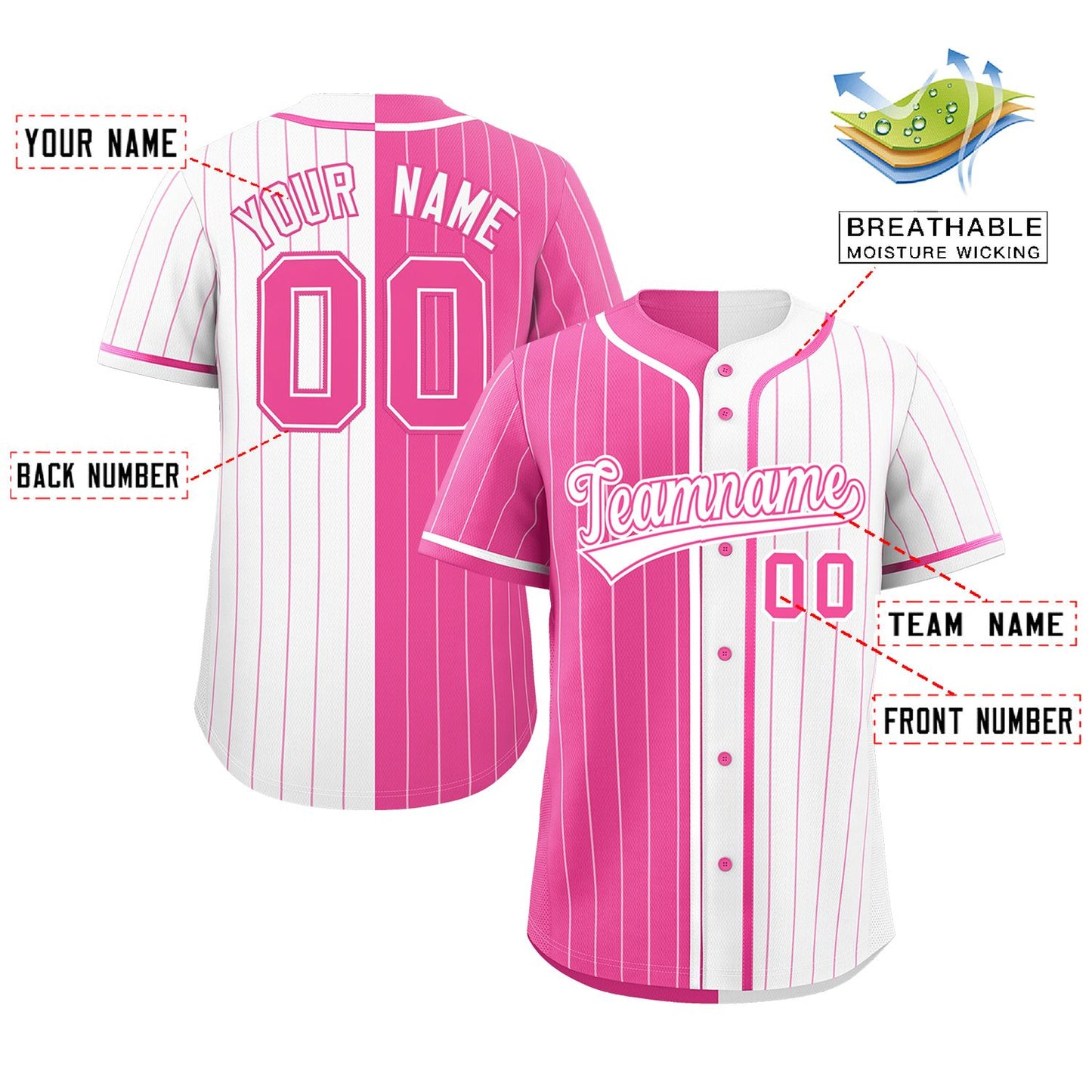 Custom Pink White Two Tone Striped Fashion Authentic Baseball Jersey Limited