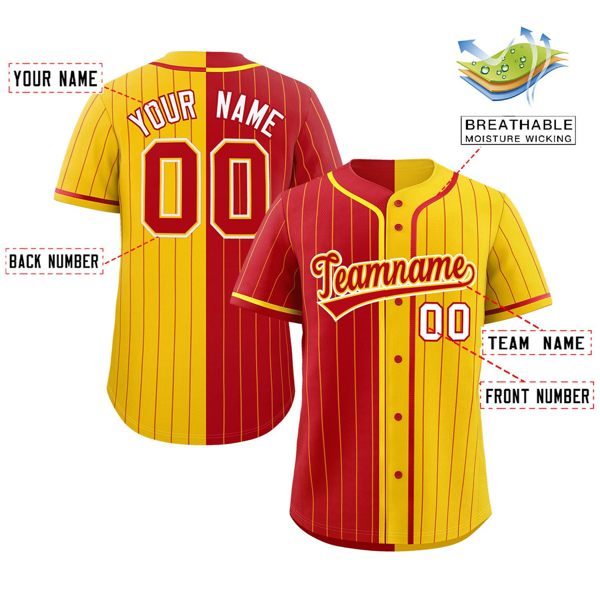 Custom Red Gold Two Tone Striped Fashion Authentic Baseball Jersey Limited