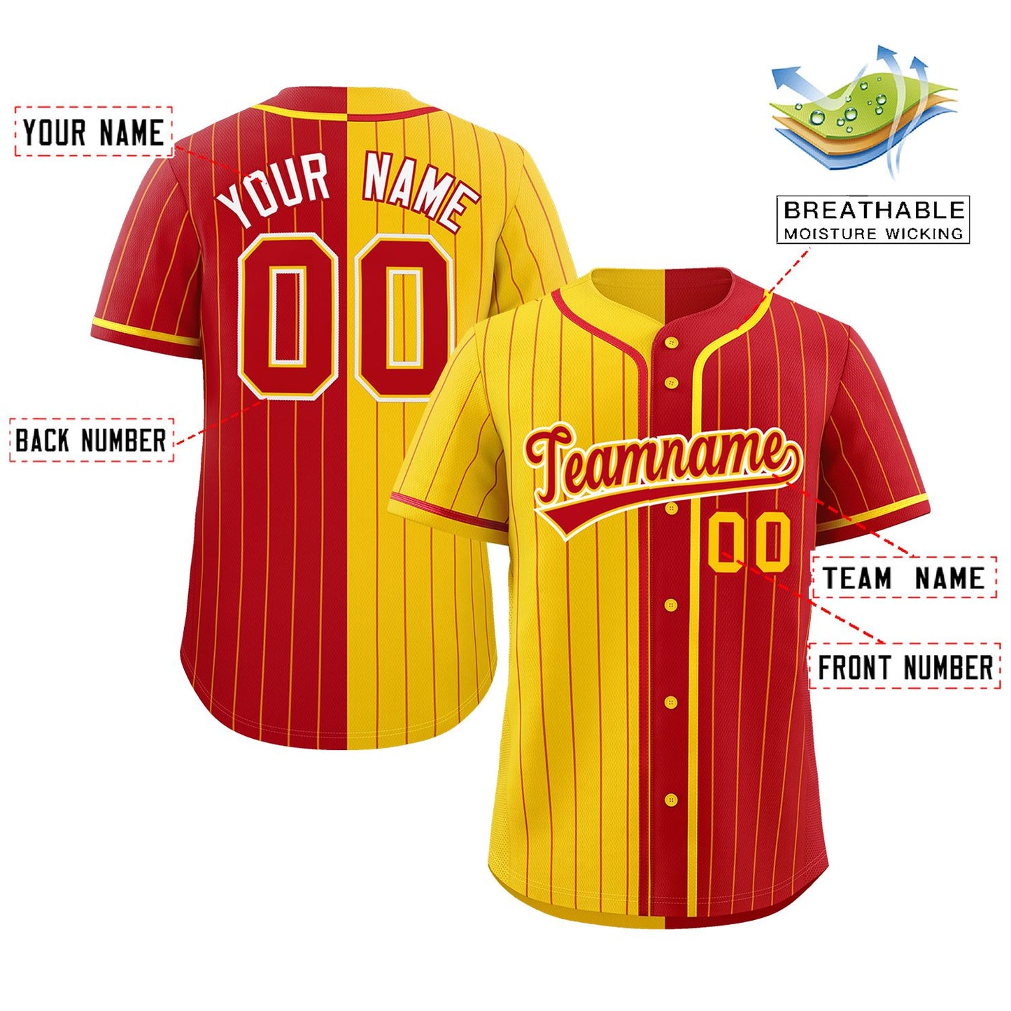 Custom Gold Red Two Tone Striped Fashion Authentic Baseball Jersey Limited