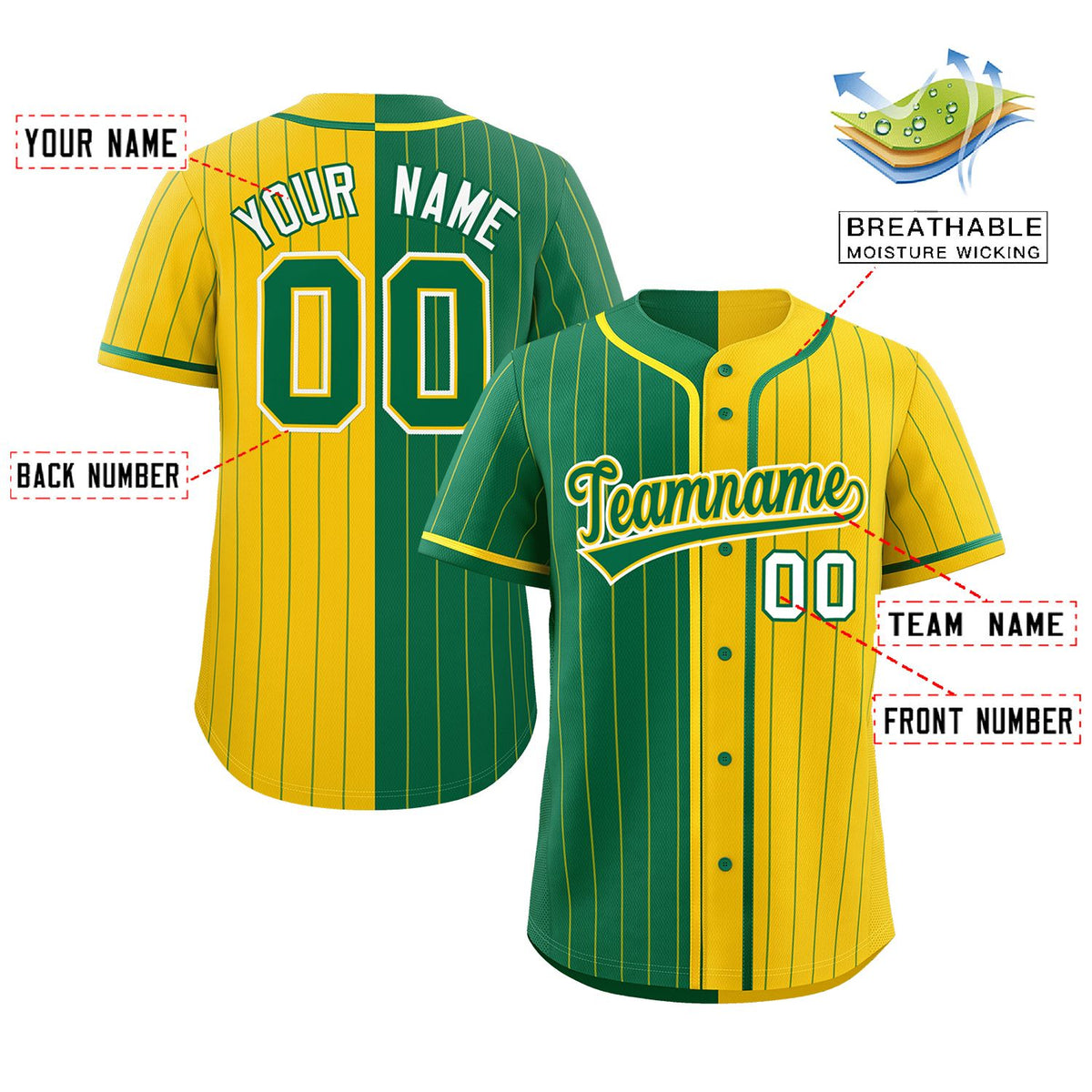 Custom Kelly Green Gold Two Tone Striped Fashion Authentic Baseball Jersey Limited