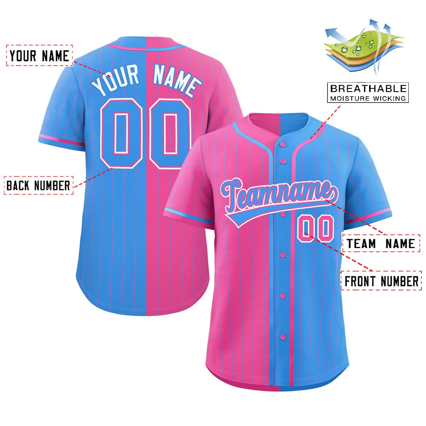 Custom Pink Powder Blue Two Tone Striped Fashion Authentic Baseball Jersey Limited