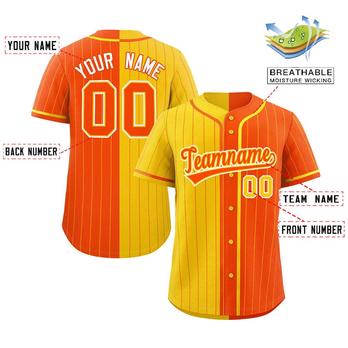 Custom Gold Orange Two Tone Striped Fashion Authentic Baseball Jersey Limited